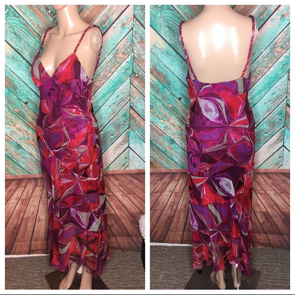 Diane Von Furstenberg Fuchsia Geometric Silk Slip Dress | Size 8